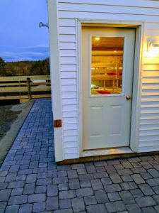 Bunkhouse entrance, outdoor light on