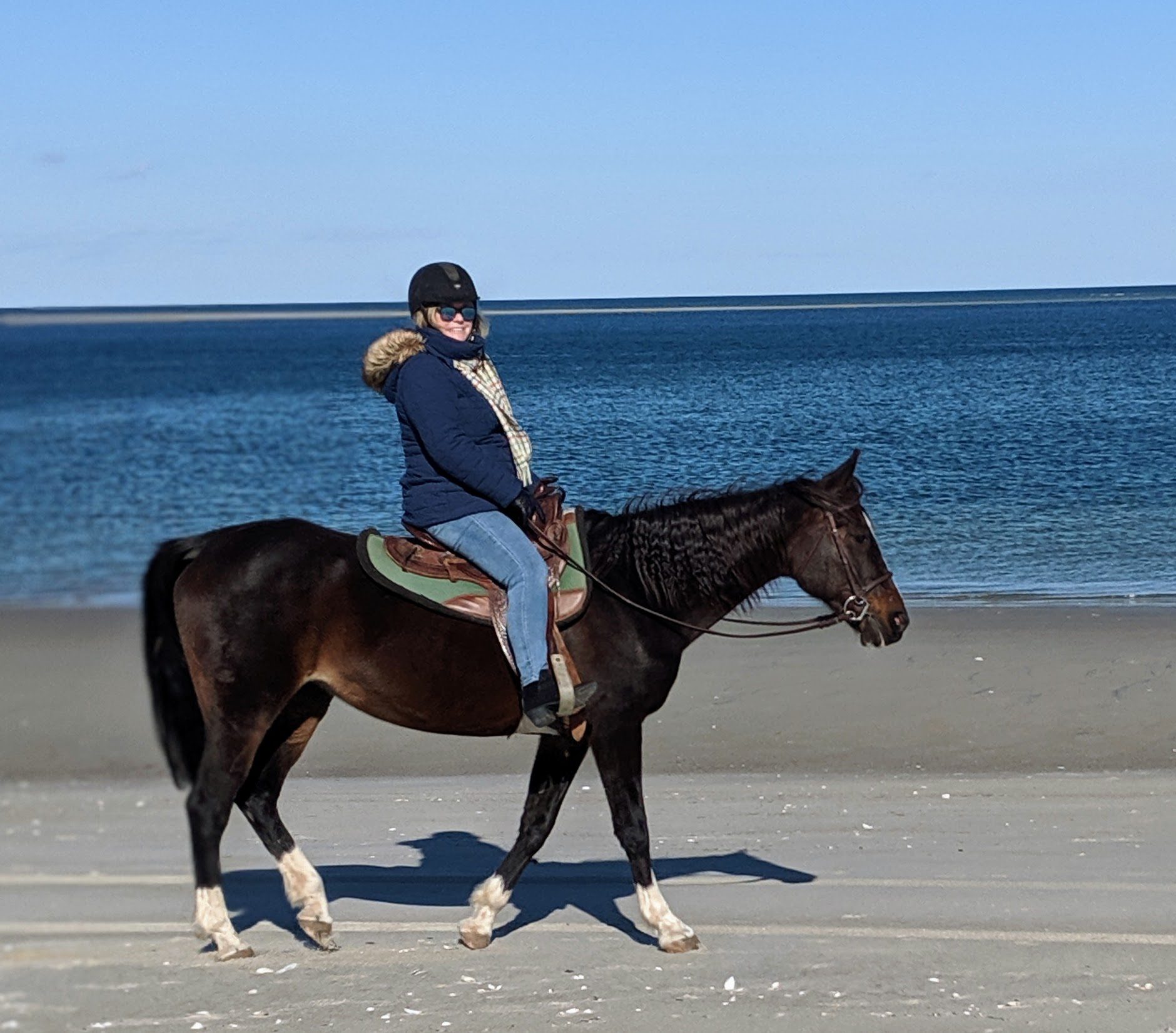 Jackie & rider mounted beach Crane