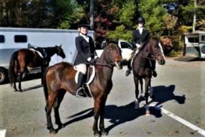 Jackie & Jan, fox hunt with student & pony